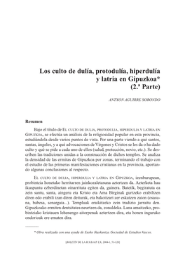 Los Culto De Dulía, Protodulía, Hiperdulía Y Latria En Gipuzkoa* (2.ª Parte)