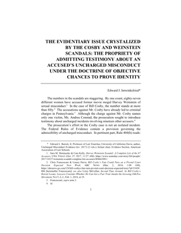 The Evidentiary Issue Crystalized by the Cosby and Weinstein Scandals: the Propriety of Admitting Testimony About an Accused's