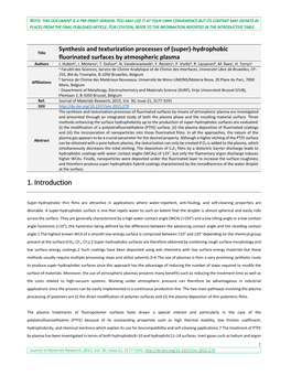 Synthesis and Texturization Processes of (Super)-Hydrophobic Fluorinated