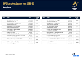 EHF Champions League Men 2021/22 Group Phase