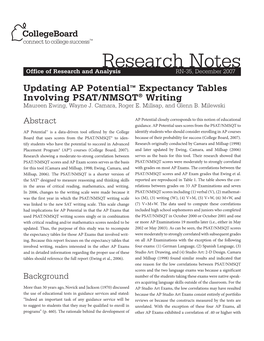 Updating AP Potential™ Expectancy Tables Involving PSAT/NMSQT® Writing Maureen Ewing, Wayne J