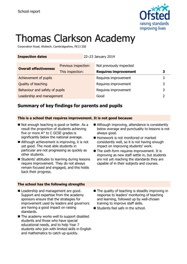 Thomas Clarkson Academy Corporation Road, Wisbech, Cambridgeshire, PE13 2SE