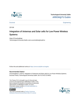 Integration of Antennas and Solar Cells for Low Power Wireless Systems