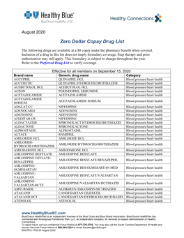 Zero Dollar Copay List