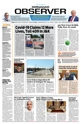 Covid-19 Claims 12 More Lives, Toll 409 in J&K