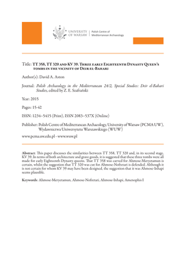 Title: TT 358, TT 320 and KV 39. Three Early Eighteenth Dynasty Queen's