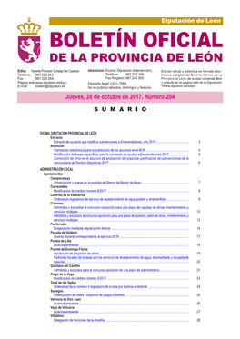 BOLETÍN OFICIAL DE LA PROVINCIA DE LEÓN Edita: Imprenta Provincial