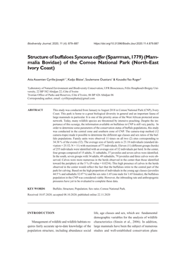 Structure of Buffaloes Syncerus Caffer (Sparrman, 1779) (Mam- Malia Bovidae) of the Comoe National Park (North-East Ivory Coast)