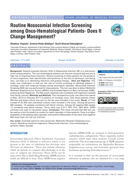 Routine Nosocomial Infection Screening Among Onco-Hematological Patients- Does It Change Management?