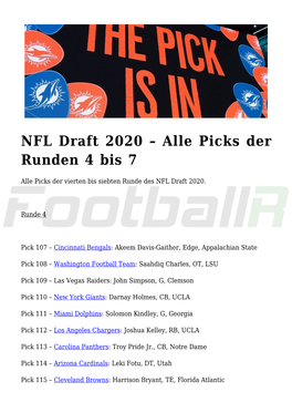 NFL Draft 2020 &#8211; Alle Picks Der Runden 4 Bis 7