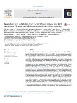 Spectral Diversity and Photometric Behavior of Main-Belt and Near-Earth Vestoids and (4) Vesta: a Study in Preparation for the Dawn Encounter ⇑ Michael D