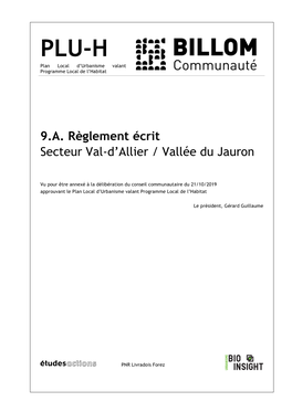 9.A. Règlement Écrit Secteur Val-D'allier / Vallée Du Jauron