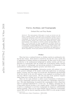 CURVES, JACOBIANS, and CRYPTOGRAPHY 3 Hence We Deﬁne in Detail Algebraic Curves, Constant ﬁeld Extensions, Group Schemes, and Principally Polarized Varieties