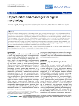 Opportunities and Challenges for Digital Morphology Biology Direct 2010, 5:45
