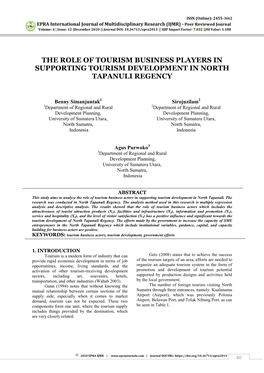 The Role of Tourism Business Players in Supporting Tourism Development in North Tapanuli Regency