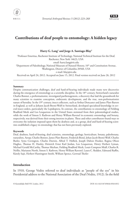 Contributions of Deaf People to Entomology: a Hidden Legacy