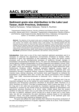 Sediment Grain-Size Distribution in the Lake Laut Tawar, Aceh Province, Indonesia 1Syahrul Purnawan, 1Ichsan Setiawan, 2Zainal A