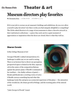 Museum Directors Play Favorites by Thomasine Berg | GLOBE STAFF OCTOBER 19, 2013