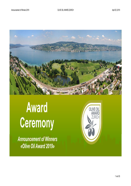 2019 OLIVE OIL AWARD ZURICH April 25, 2019