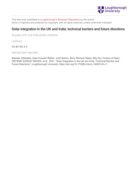 Solar Integration in the UK and India: Technical Barriers and Future Directions