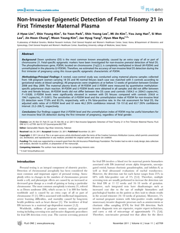 Non-Invasive Epigenetic Detection of Fetal Trisomy 21 in First Trimester Maternal Plasma