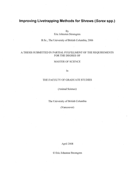 Improving Livetrapping Methods for Shrews (Sorex Spp)