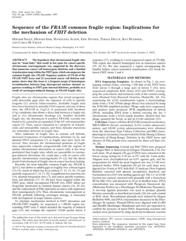 Sequence of the FRA3B Common Fragile Region: Implications for the Mechanism of FHIT Deletion