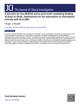 A Function for the QKRAA Amino Acid Motif: Mediating Binding of Dnaj to Dnak