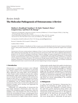 Review Article the Molecular Pathogenesis of Osteosarcoma: a Review