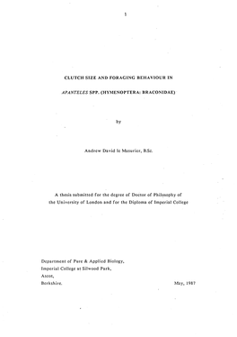 By Andrew David Le M Asurier, B.Sc. a Thesis Subm Itted for the Degree of D