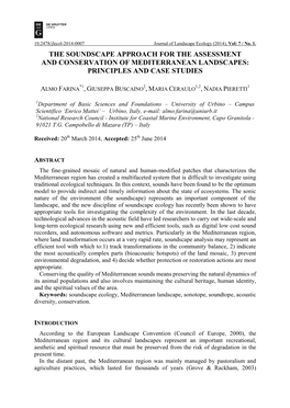 The Soundscape Approach for the Assessment and Conservation of Mediterranean Landscapes: Principles and Case Studies