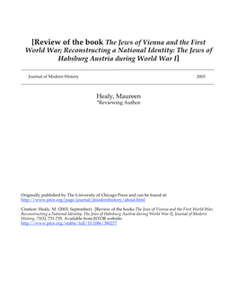[Review of the Book the Jews of Vienna and the First World War; Reconstructing a National Identity: the Jews of Habsburg Austria During World War I]