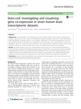 Brain-Cox: Investigating and Visualising Gene Co-Expression in Seven Human Brain Transcriptomic Datasets Saskia Freytag1,2*, Rosemary Burgess3, Karen L