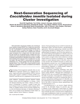 Coccidioides Immitis Isolated During Cluster Investigation David M