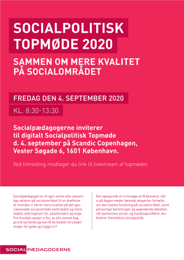 Socialpolitisk Topmøde 2020 Sammen Om Mere Kvalitet På Socialområdet