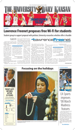 Lawrence Freenet Proposes Free Wi-Fi for Students Student Group to Support Proposal with Petition; University Researches Whether Offer Is Feasible