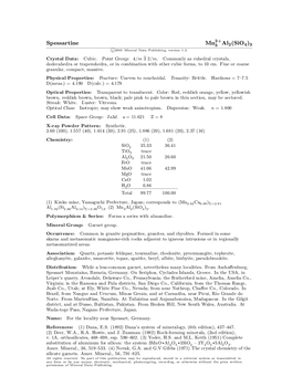 Spessartine Mn3 Al2(Sio4)3 C 2001 Mineral Data Publishing, Version 1.2 ° Crystal Data: Cubic