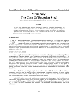 Monopoly: the Case of Egyptian Steel Tarek H