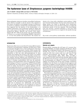 The Hyaluronan Lyase of Streptococcus Pyogenes Bacteriophage H4489A John R