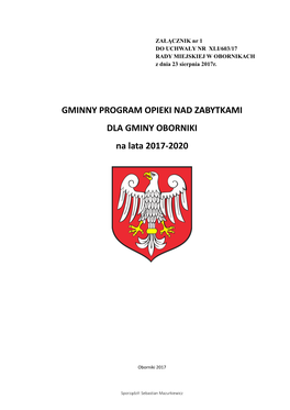 GMINNY PROGRAM OPIEKI NAD ZABYTKAMI DLA GMINY OBORNIKI Na Lata 2017-2020