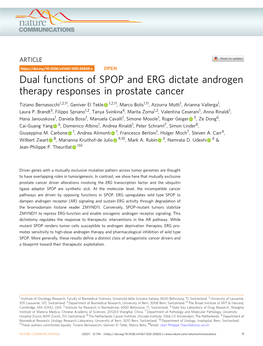 Dual Functions of SPOP and ERG Dictate Androgen Therapy Responses in Prostate Cancer
