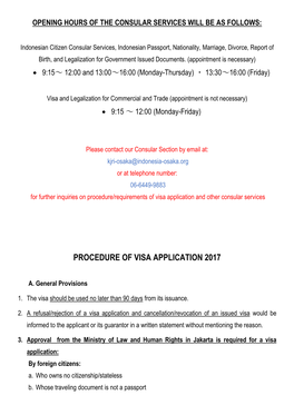 Procedure of Visa Application 2017