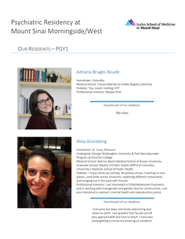 Psychiatric Residency at Mount Sinai Morningside/West