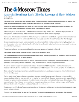 The Moscow Times | News | Analysis: Bombings Look Like the Revenge of Black Widows | Print Edition 10-03-29 9:02 PM