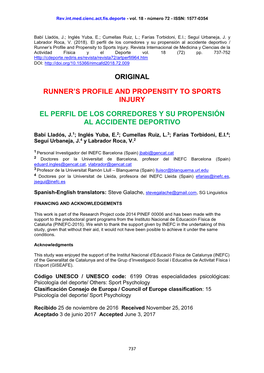 Original Runner's Profile and Propensity to Sports Injury El Perfil De Los Corredores Y Su Propensión Al Accidente Deportivo