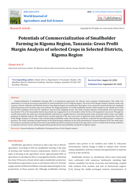 Potentials of Commercialization of Smallholder Farming in Kigoma Region, Tanzania: Gross Profit Margin Analysis of Selected Crops in Selected Districts, Kigoma Region