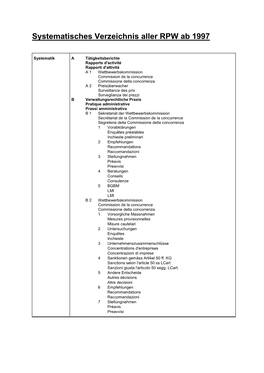 Systematisches Verzeichnis Aller RPW Ab 1997