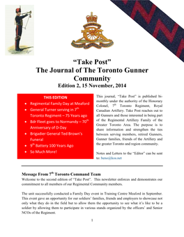 Take Post” the Journal of the Toronto Gunner Community Edition 2, 15 November, 2014