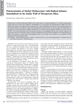 Polymerization of Methyl Methacrylate with Radical Initiator Immobilized on the Inside Wall of Mesoporous Silica