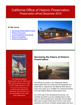 California Office of Historic Preservation Preservation Epost December 2016
